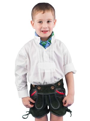 Isar-Trachten Kinder Trachtenhemd mit Stehkragen in weiß Hemd Jungen mit Biesen und Riegel 48400 