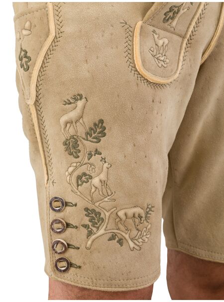 Trachtenlederhose kurz Ostarrichi Weinbauer Ursprung Rothirsch sand hell Stick S oliv
