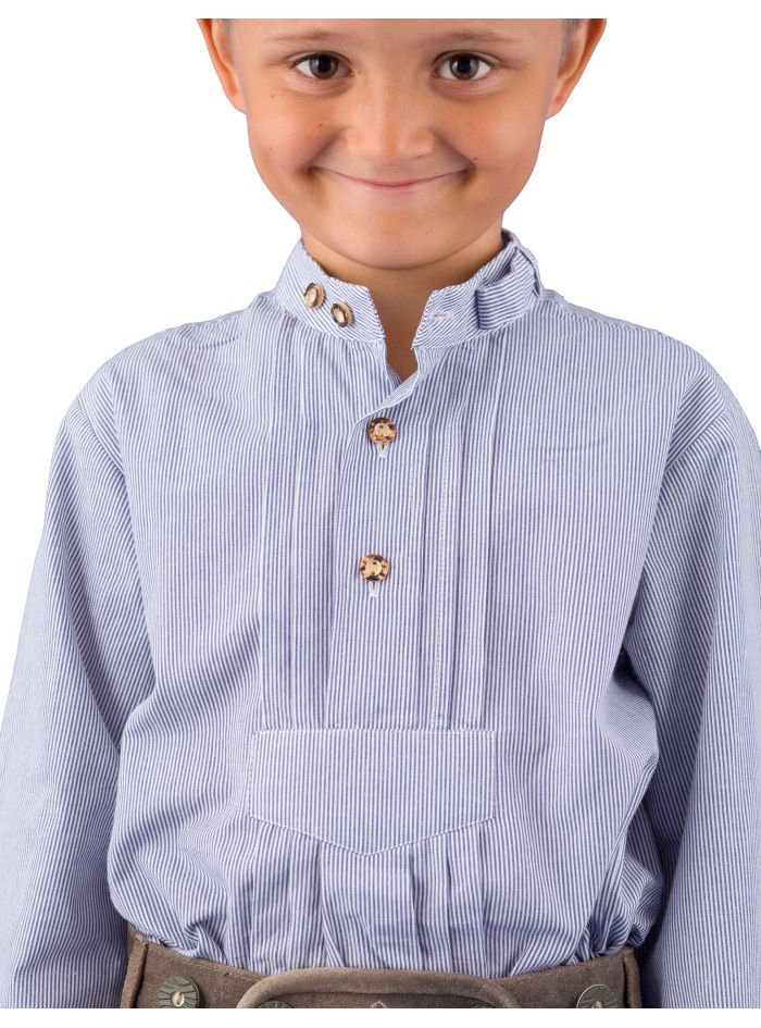 Kinder Trachtenhemd Isar-Trachten 52813 blau Stehkragenhemd Pfoad 
