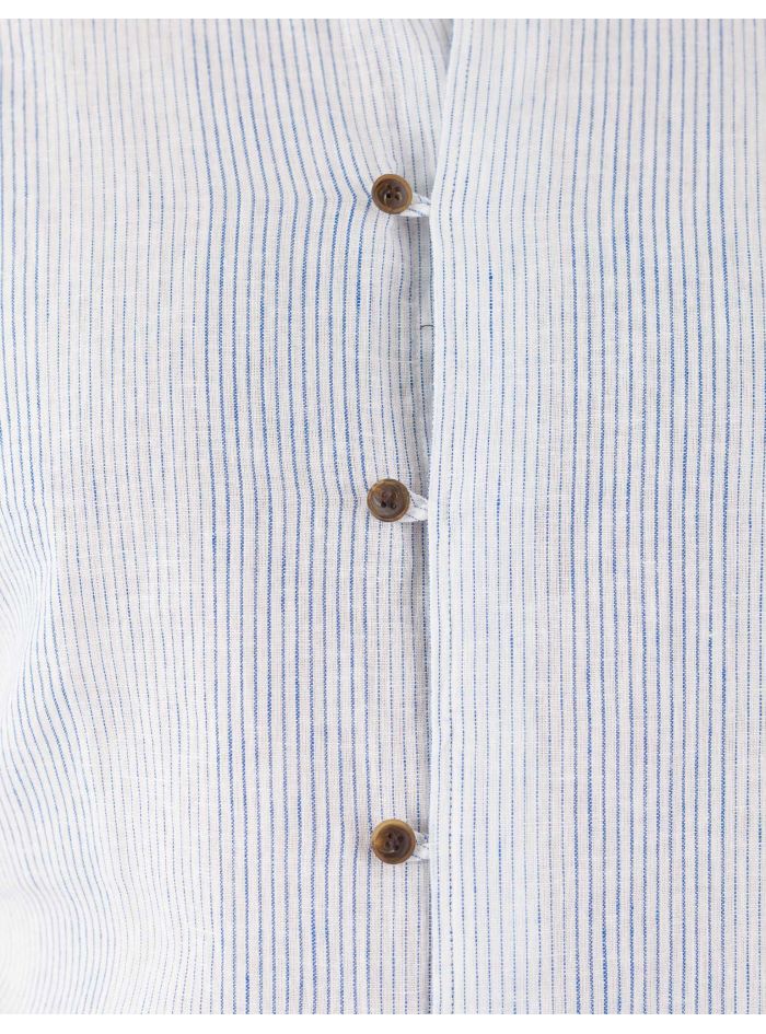 Trachtenhemd Leinenhemd Stehkragenhemd Gweih & Silk Wallersee tailored fit weiß blau 