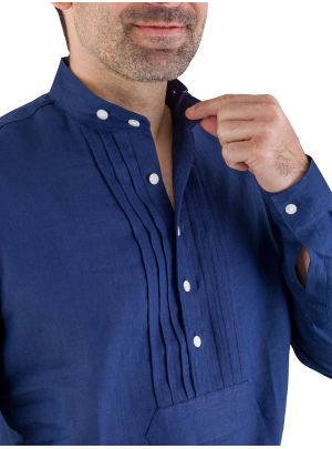 Leinenpfoad Leinenhemd Stehkragenhemd Hundsansscho dunkelblau klassischerSchnitt