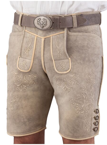 Trachtenlederhose kurz Ostarrichi Weissenberg Hirsch grau Stick natur