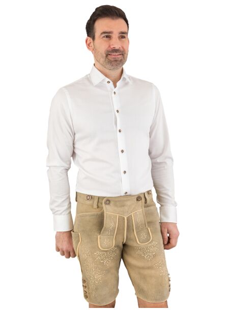 Trachtenlederhose kurz Ostarrichi Weissenberg Hirsch grau Stick natur