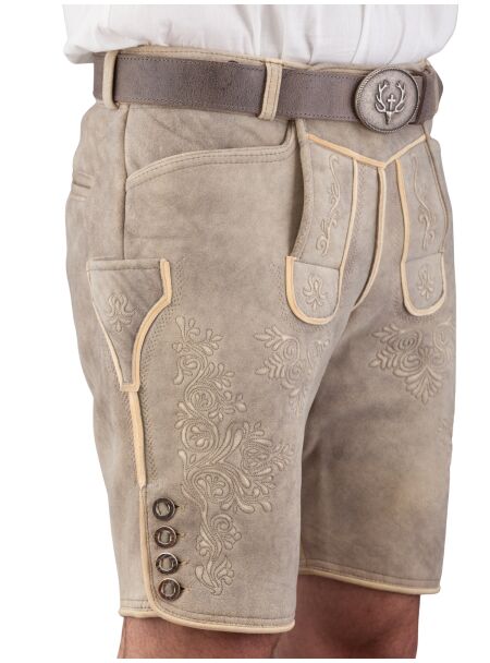 Trachtenlederhose kurz Ostarrichi Weissenberg Hirsch grau Stick natur