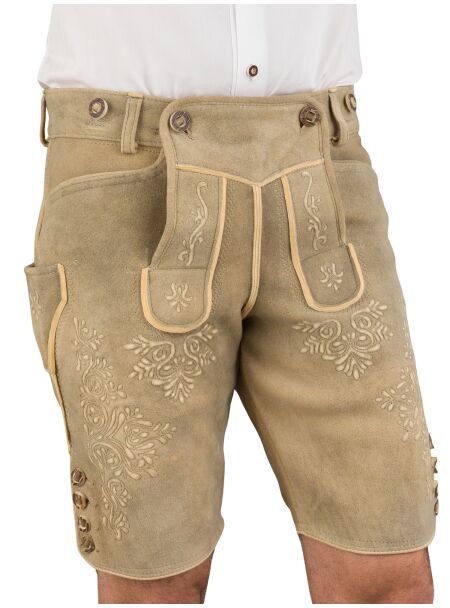 Trachtenlederhose kurz Ostarrichi Weissenberg Hirsch grau Stick natur