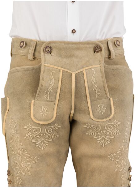 Trachtenlederhose kurz Ostarrichi Weissenberg Hirsch grau Stick natur