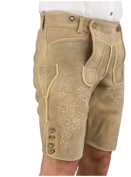 Trachtenlederhose kurz Ostarrichi Weissenberg Hirsch grau Stick natur