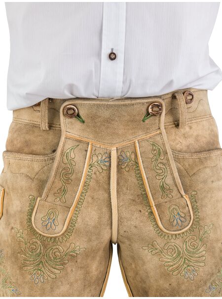 Lederhose Meindl Erzherzog Johann 284503bs 501 190 altschwarz Stick grün blau