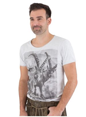Trachten T-Shirt VRONIKAA Steinbock Herren grau meliert