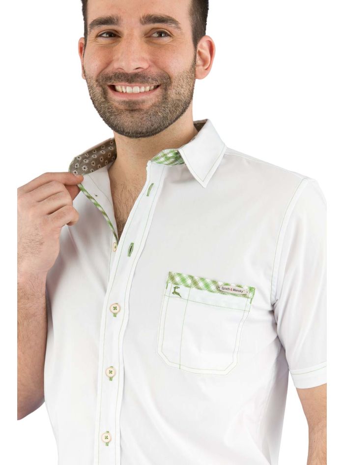 Trachtenhemd Spieth & Wensky Bert weiß grün kurzarm 