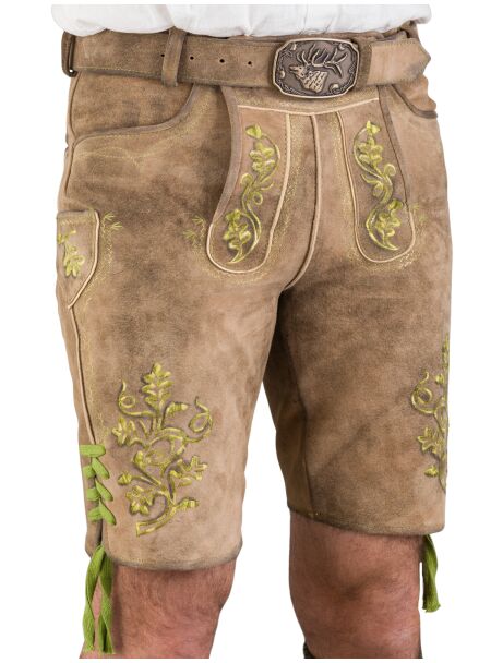 Spieth & Wensky kurze Lederhose Fendo 441250-1608/3377 sandstein, Stick grün