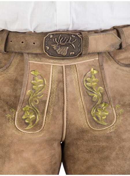 Spieth & Wensky kurze Lederhose Fendo 441250-1608/3377 sandstein, Stick grün