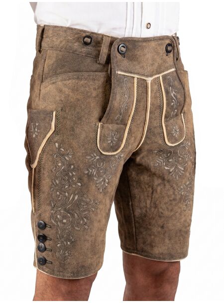 Ostarrichi kurze Lederhose Weissenberg stein antik, Büffelhornknöpfe