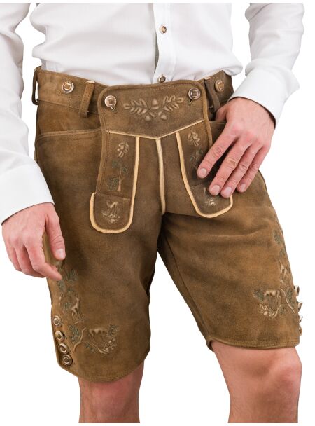Lederhose kurz Ostarrichi Ursprung Wildbock antikbraun oliv