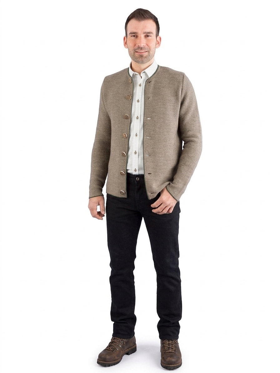 Trachtenhemd modern zu Jeans und Strickjacke kombiniert
